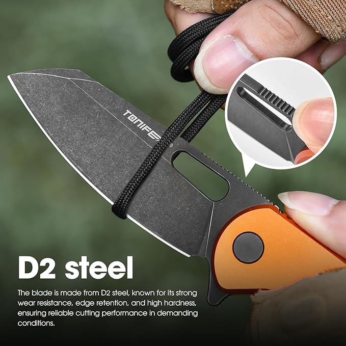 TONIFE Galaxy EDC Folding Pocket Knife with D2 Steel Blade and Aluminum Handle Compact Outdoor Tool for Camping and Everyday Carry (orange)