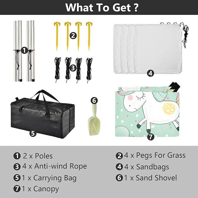 ALAZA Cute Cartoon Unicorn Pattern Beach Tent Sun Shelter Portable Canopy Sunshade for Outdoor Camping Picnics Backyard Fun 10x9 ft