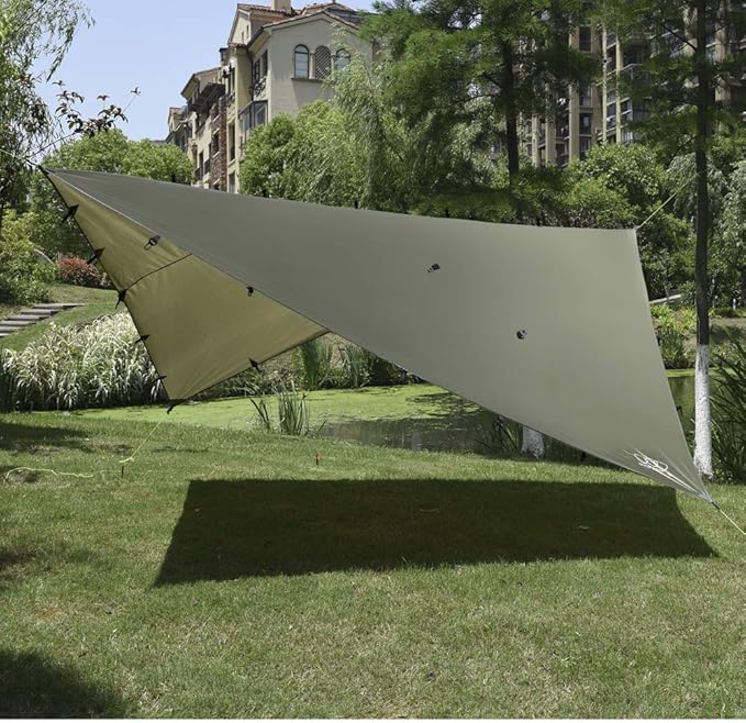 Gold Armour Rainfly Tarp Hammock Premium 14.7ft/12ft/10ft/8ft Rain Fly Cover Waterproof Ultralight Camping Shelter Canopy Survival Equipment Gear Camping Tent Accessories (OD Green 12ft x 10ft)