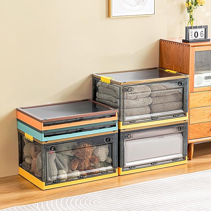 Versatile Clothes Storage Container with Lid - Spacious Heavy Duty Plastic Box Stackable for Easy Organization of Kids Toys Books and Clothing Blue