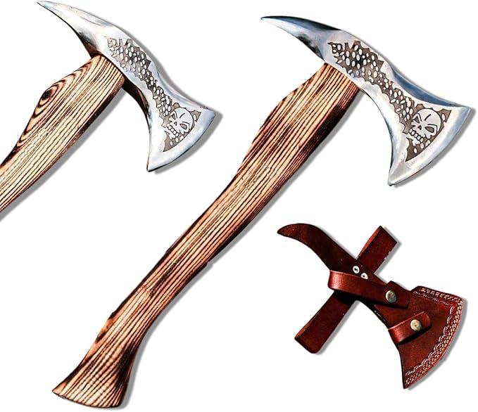 Handmade Viking Axe Carbon Steel Head with Wooden Handle Perfect Tactical Axe for Camping and Hunting Viking Hatchet Comes with Leather Sheath