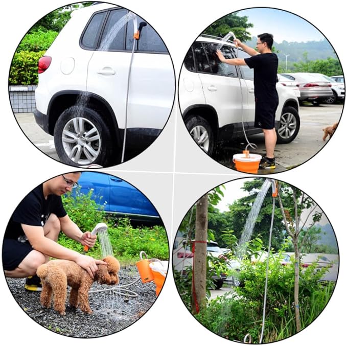 1Set Camping Shower with Lighting Durable Outdoor Shower Head for Camping Hiking Car Washing Pet Cleaning Fully Charged for Use Orange