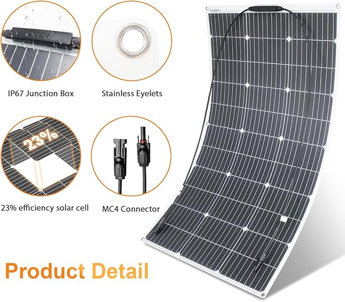 800W Flexible Solar Panel 8 Piece 100 Watt 12 Volt High Effiecncy Monocrystalline Solar Module for Marine RV Trailer Boat Cabin Van Car Battery Charge