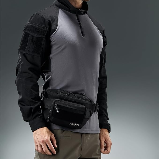 AMHEH 3.5L Tactical Fanny Pack for Men - 1050D Crossbody Waist Bag for Everyday Carry and Light Hiking Fits 28 - 50 Waists (Black)