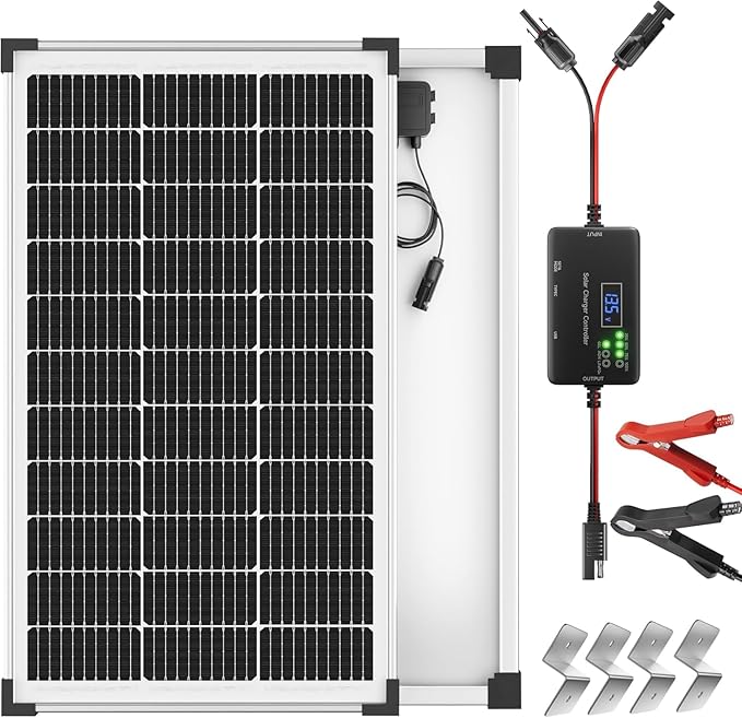 Voltset Solar Panel Charger Kit: 100W 12V Solar Panel with 20A Solar Charge Controller Monocrystalline Solar Panel for RV Battery Car Trailer Marine Boat Caravan and Other Off Grid System