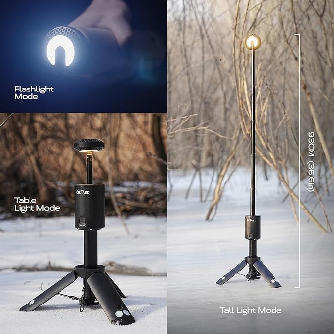 Outask Camping Light Telescopic Collapsible Magnetic Camping Lantern with 12000mAh Battery Telescoping IPX6/IPX7 Waterproof Flashlights Camping Lamp for Emergency Camping Hiking