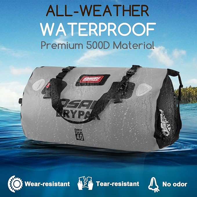 OSAH DRYPAK Waterproof Duffel Bag - Motorcycle Dry Bag Tail Bag with Large Storage Space Waterproof Luggage Duffle Bags with Outer Mesh Zipper Pocket for Camping Kayaking Fishing &amp Traveling
