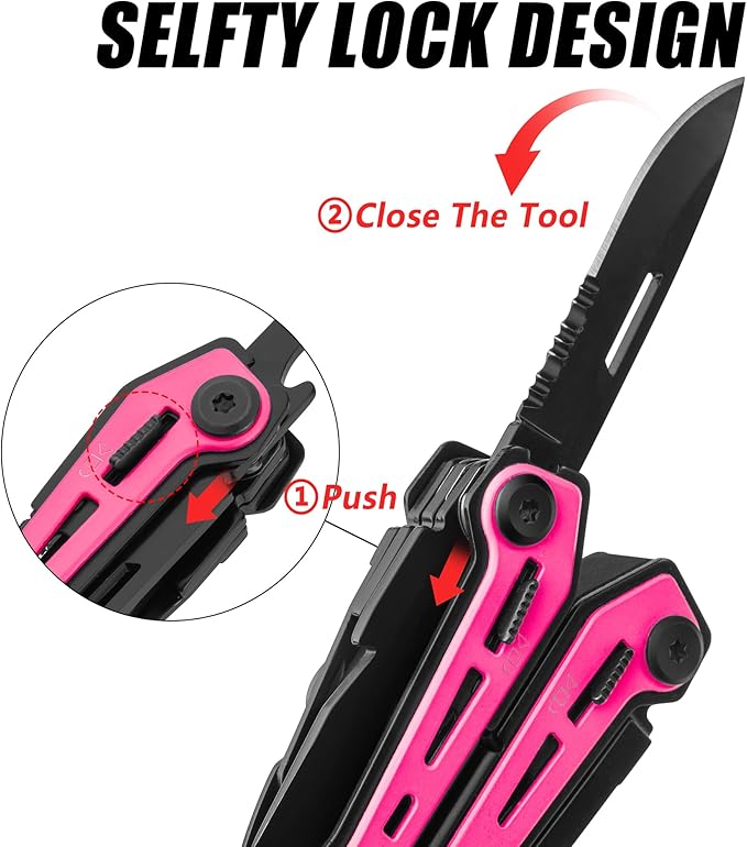 FLISSA 16-in-1 Pink Multi Tool Pliers and Blcak Multi Tool with G10 Handle