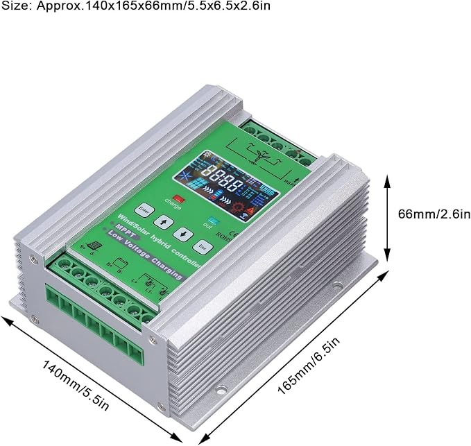 2000W MPPT Wind Solar Controller for 0-1000W Wind with 0-1000W Solar Panel System MPPT Boost Controller with Booster Function Voltage Automatic(DC12V 24V