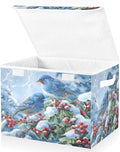 senya Winter Baskets Collapsible Storage Bins with Lids Blue Bird Evergreen Branch Storage Boxes Clothes Baskets for Organizing
