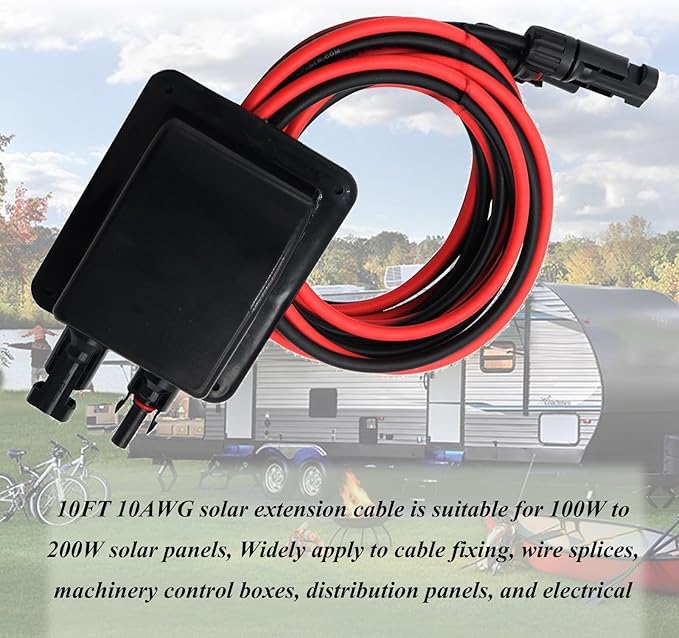 Weatherproof Solar Cable Entry Gland Entry Housing Solar Junction Box Fits for RVVehicles BoatsThrough RV Roof Solar Entry Housing with 10Ft 10AWG Solar Extension Cable