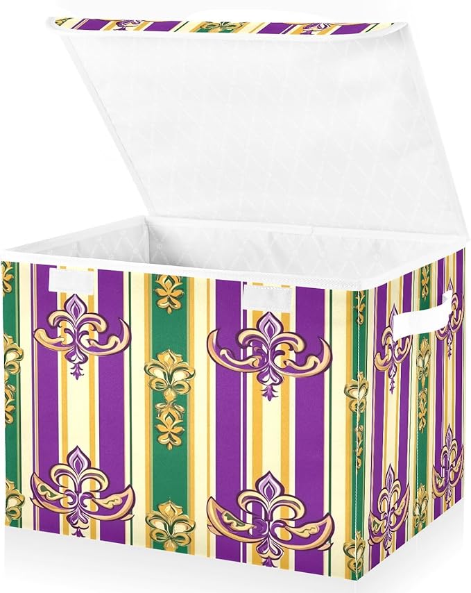 Carnival Stripes Background Fabric Storage Bins with Lids and HandleFoldable Storage Bins with LidsCloset Organizers for Clothes Storage Room Organization Office Storage Chest Organizer