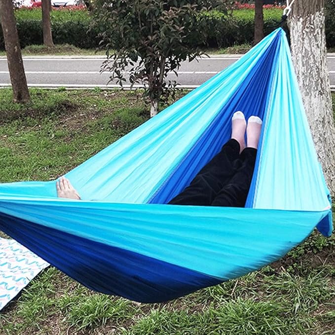 Portable Hammock Outdoor Double Camping Hammock Lightweight Nylon Parachute Hammocks for Patio Backyard for Backpacking Beach (Color : White Transparent Brown Size : 270X140cm)