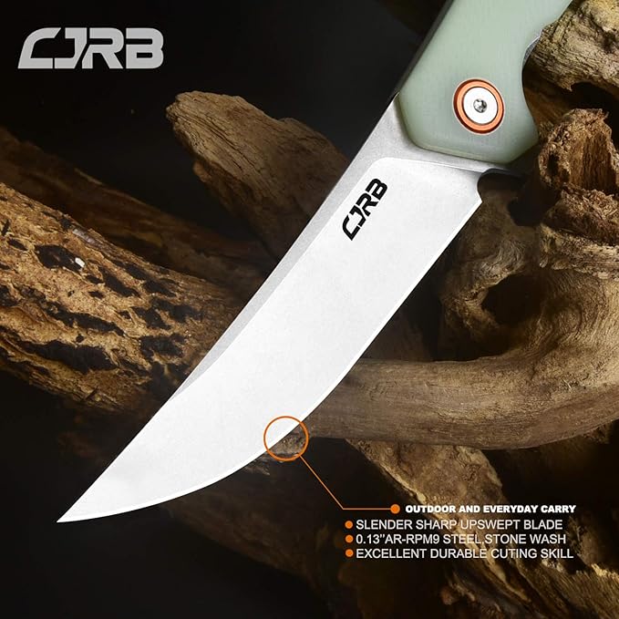 CJRB Small Folding Pocket Knife with Stonewash AR-RPM9 Steel Blade and G10 Handle Tactical Knife for Men Womens EDC Outdoor Survival Camping Hunting Hiking Gobi(J1906) Natural Green