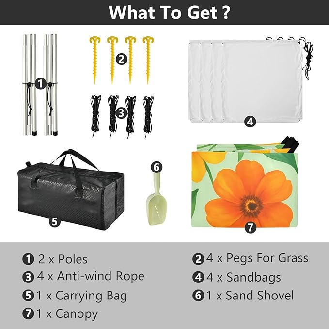 Beach Canopy with Windproof Ropes &amp Sandbags Beach Tent Sun Shade Sun Shelter for Camping Trips Fishing Backyard Fun or Picnics Flowers