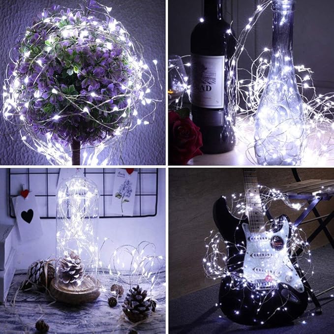 Battery Operated Silver Copper Wire Starry String Light 20 Pack Fairy String Lights6.6FT 20 LEDs for DIY Party Christmas Costume Wedding Easter Table Decorations (Cool White)