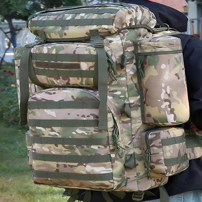 70L Military Tactical Backpack Waterproof Hiking Rucksack 3 Day Bug Out Bag Outdoor Camping Pack Army Green