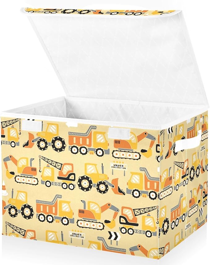 susiyo Large Foldable Storage Bin with Flip-Top Lid Construction Trucks Storage Box Collapsible Closet Organizer Containers Boxes Decorative Baskets with Handles for Home Bedroom Living Room Office