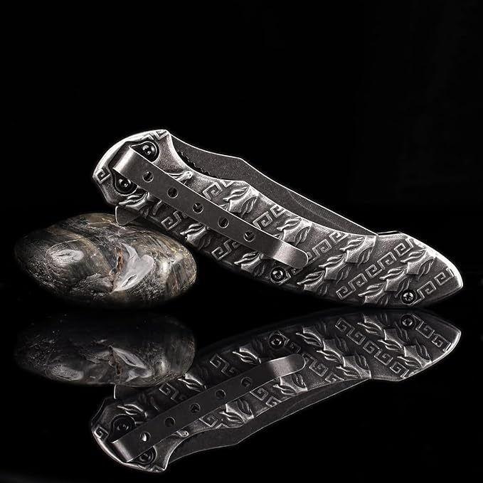 Folding knife 3D relief keel pattern 8Cr14MoV handle material for Camping Finshing Hunting Survival for Men Women (A2)