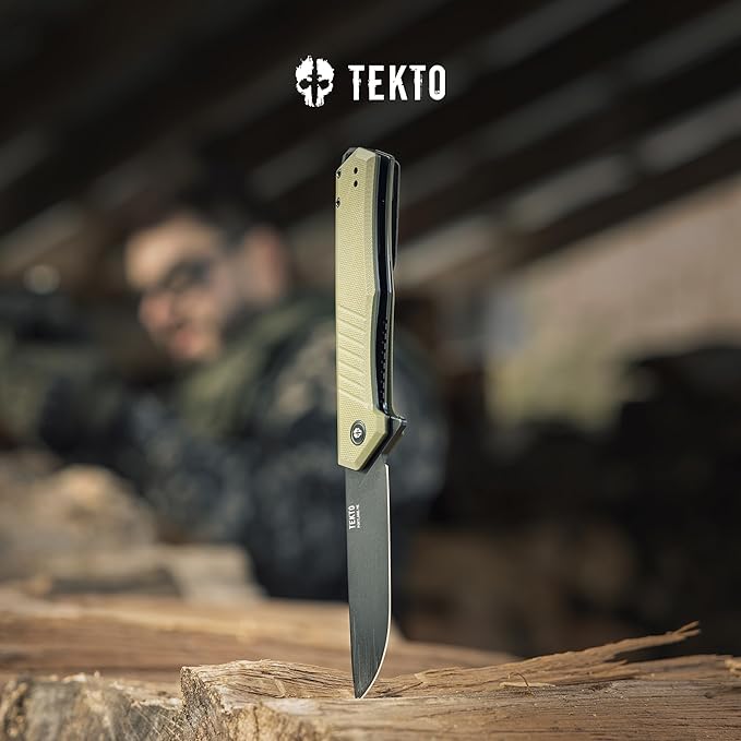F1 Alpha Folding Pocket Knife - Modified Straight Back Blade Titanium Coated D2 Steel Ideal for Outdoor Camping and Backpacking Tactical G10 OD Green Handle Black Titanium Accents
