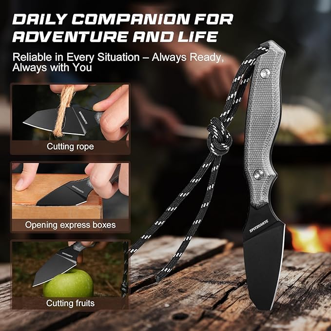Small Fixed Blade Knife X-YZ Full Tang Outdoor Knife with Micarta Handle &amp Horizontal Carry Sheath Compact EDC Knives for Camping Hiking &amp Gifts for Men