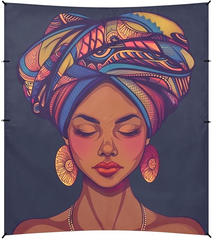 ALAZA Beautiful African Woman Portrait Beach Tent Sun Shelter Portable Canopy Sunshade for Outdoor Camping Picnics Backyard Fun 10x9 ft