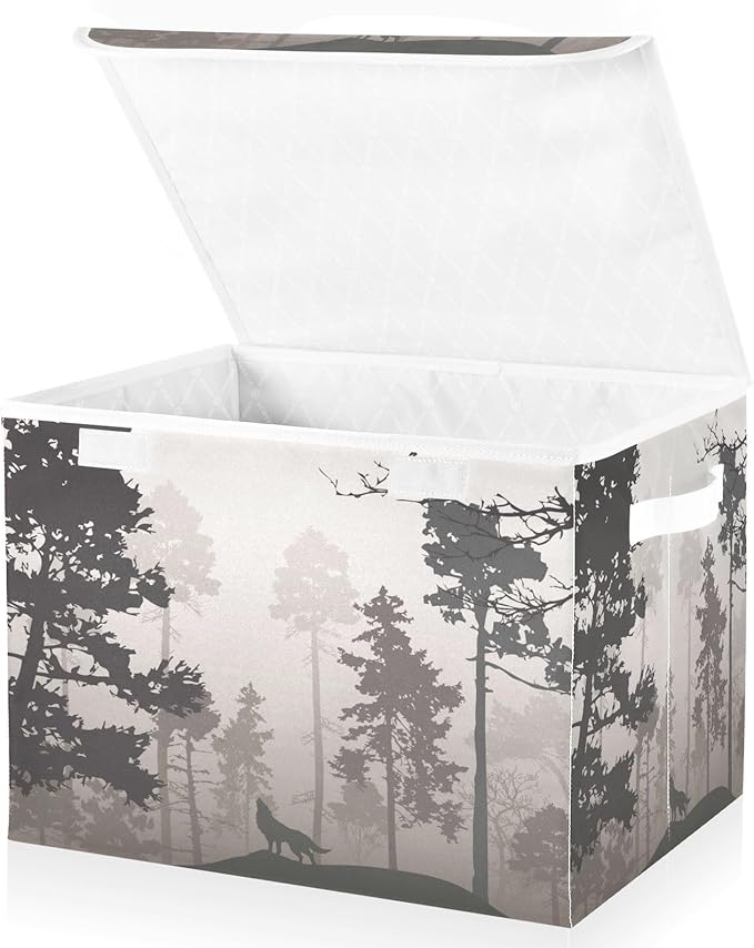Natural Animal Wolf Brown Foldable Storage Box Large Cube Organizer Bins Decorative Containers Baskets with Lids Handles for Closet Organization Shelves Clothes Toys