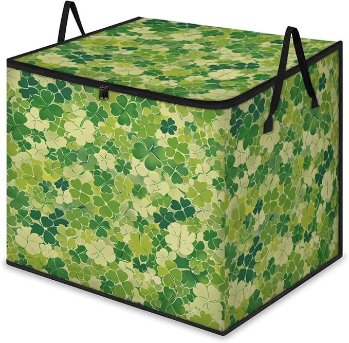 XL Large Clothes Storage with Lid Handle St. Patrick's Day Large Thick Clothes Blanket Storage Containers for Organizing Bedroom Closet Comforter Organization Storage Shamrock Clover