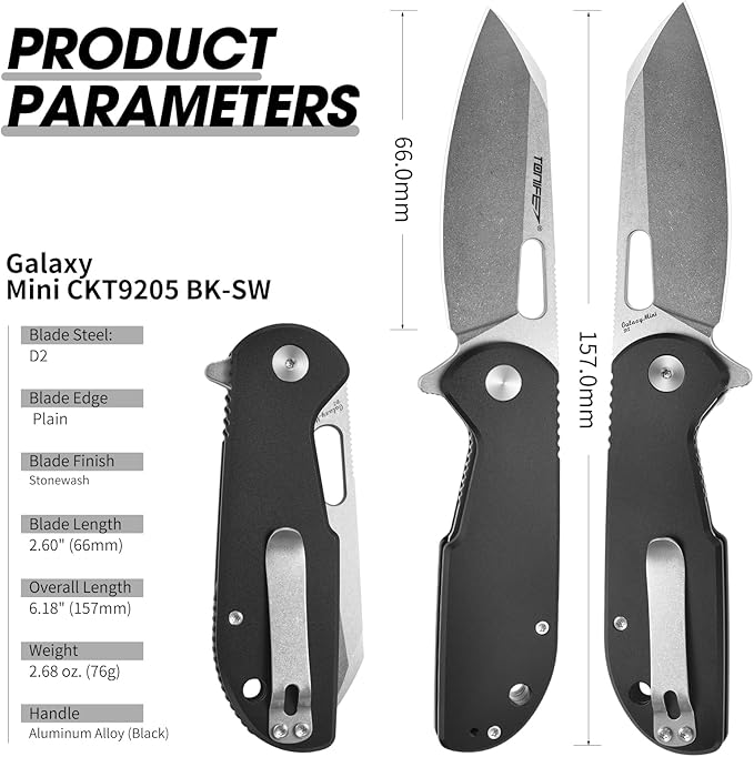 TONIFE Galaxy Mini Folding Knife with D2 Steel Blade and Aluminum Handle EDC Pocket Tool for Camping Hiking and Survival (Black Stone Wash)