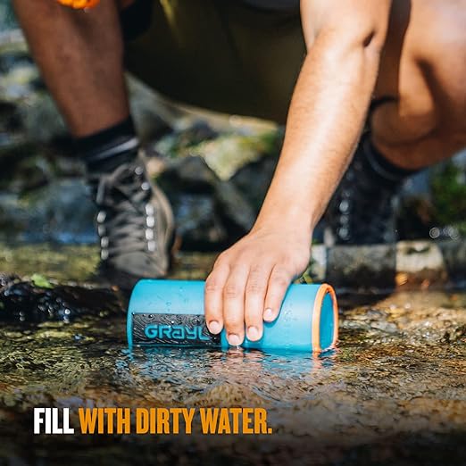 GRAYL GeoPress 24 oz Water Purifier Bottle - Filter for Hiking Camping Survival Travel (Bali Blue)