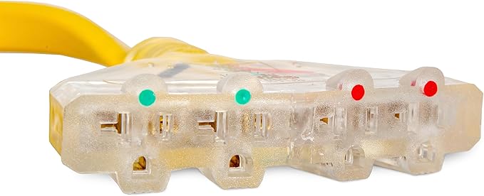 Wen 125V/250V 30-Amp 10-Gauge Flattened Under-Door Generator Extension Cord Splitter 25-Foot (converts L14-30R to Four 5-20R outlets) (PC1420F)