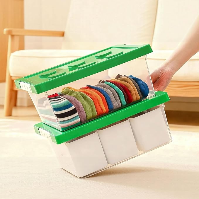 loobuu Plastic Storage Bins with Lids Art Craft Supply Organizer Box with Brush Pot Multipurpose Stackable Storage Containers for Organizing Tool Craft CrayonSewing (Green)