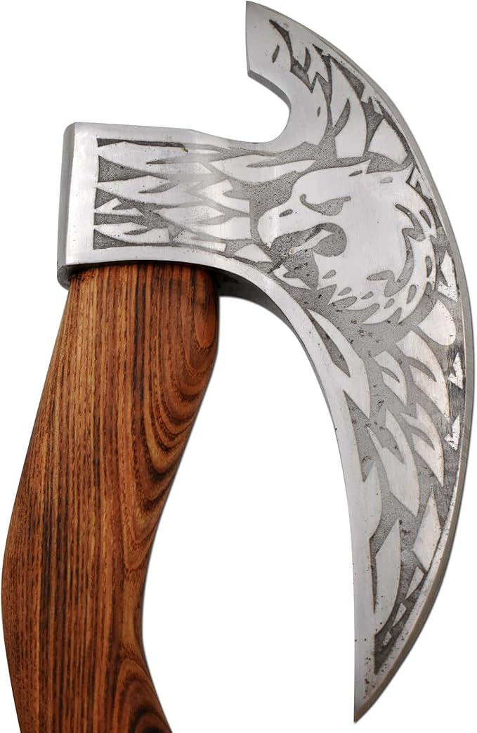 Handmade Ulu Kitchen Mini-Axe Knife Rose Wood Handle Comes with Leather Sheath (6009 High Carbon Steel)