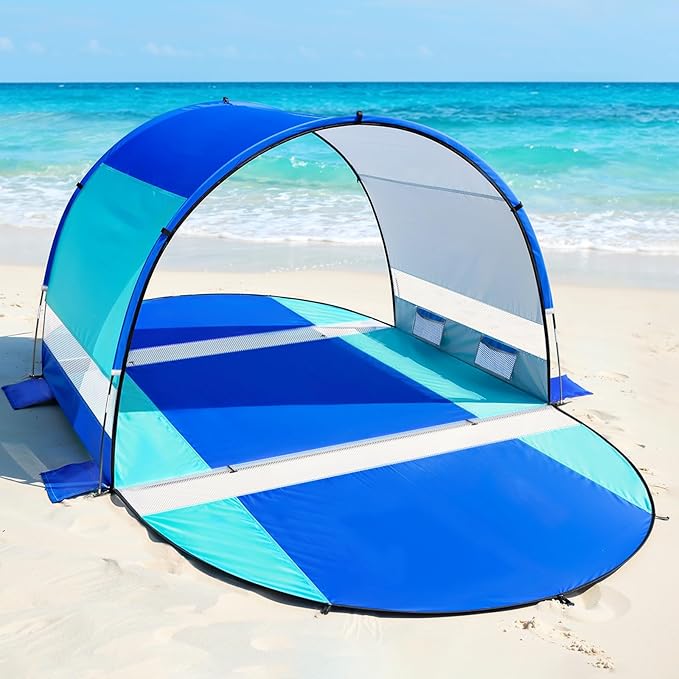 Rhino Valley Beach Tent Beach Tent Sun Shelter with UPF50+ UV Protection Double Doors Beach Canopy Portable Storage Bag for Beach Camping Fishing for 2 People