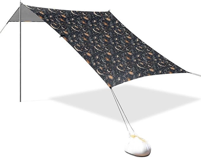 ALAZA Sun Moon &amp Star Boho Beach Tent Sun Shelter UPF50+ Protection Beach Shade Canopy w/ 4 Sandbags for Outdoor Camping Fishing Backyard Fun Picnic 10x9 ft