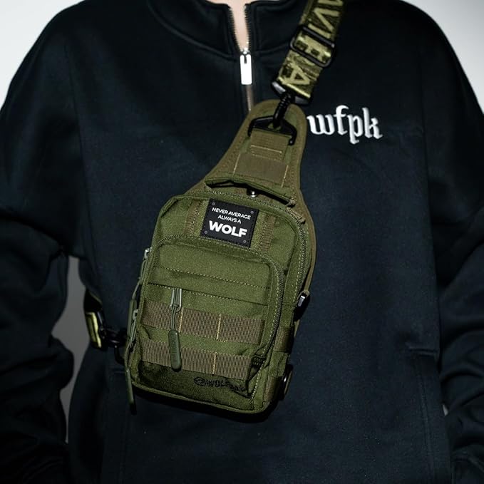 WOLFpak 4L Mini Tactical Sling Bag (OD Green) Compact Crossbody Backpack for Gym Travel &amp EDC | Tactical Shoulder Bag with Multiple Pockets – Lightweight Durable Sling Pack for Men &amp Women