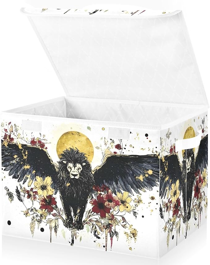 AIXIWAWA Lidded Storage Cube (Lion with Wings) Fabric Foldable Closet Bins with Flip Lid and Handles Organizer Basket Container 16.5 x 12.6 x 11.8 IN
