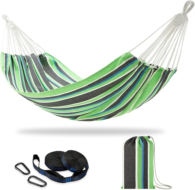 CHULIM Brazilian Double Hammock with Tree StrapsExtra Large 94x63IN2 Persons Hammock for Backyard Patio Outdoor and Indoor450lbs Weight CapacitySoft Woven Cotton Fabric - Black Stripe