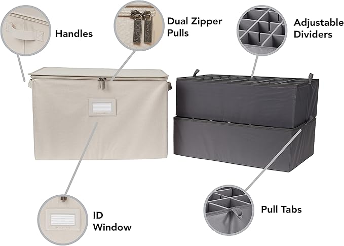 Covermates Keepsakes Adjustable Zip-Top Storage Box FlexGrid Organizer Compartments Heavy Duty Polyester Stackable Design ID Window Reinforced Handles Beige Heather