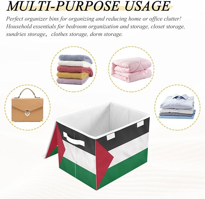 Palestine Flag Green Black Storage Bin with Lid Collapsible Bedroom Storage Closet Organizers and Storage for Home