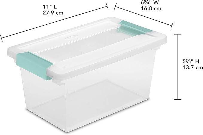 Sterilite Medium Clip Box Stackable Small Storage Bin with Latching Lid Plastic Container to Organize Office Crafts Clear Base and Lid 4-Pack