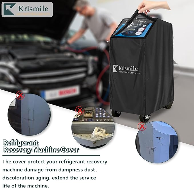 Dust Cover for Robinair A/C RRR Machine Durable 600D Oxford Protector Cover with Plush Lining &amp Adjustable PVC Window Compatible with Robinair AC1234-6 34788NI 34788NI-H 34988NI (Black)