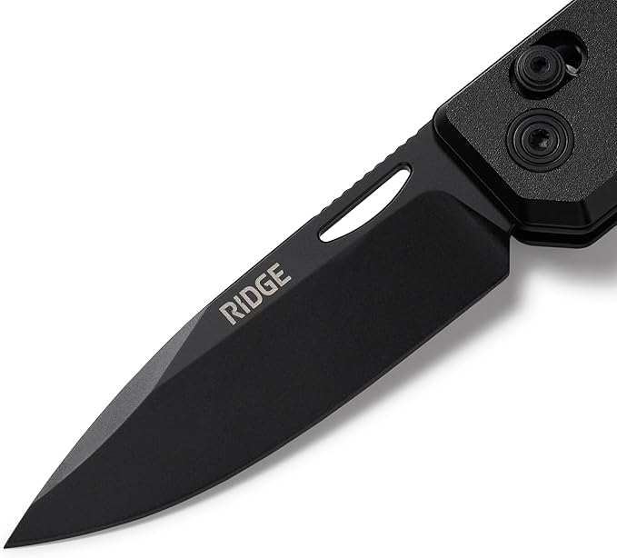 Ridge Everyday Folder Knife - Premium EDC Pocket Knife Sandvik 14C28N Steel Drop Point Blade with Black DLC Finish Ceramic Bearings Deep Carry Clip &amp Multipurpose Design (Royal Black)