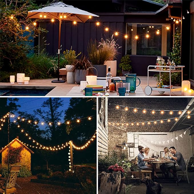 Solar Outdoor String Lights 25FT Patio Lights String Waterproof with 20 Warm White LED Shatterproof ST58 Bulbs Perfect for Garden Backyard Pergola Party Cafe Camping Decoration (25FT)