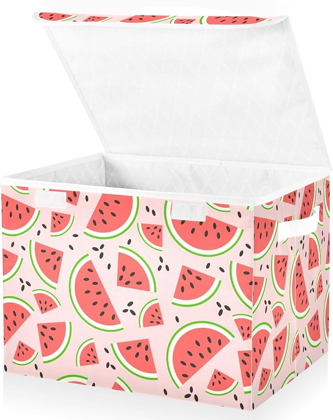 Watermelon Fruits Lidded Home Storage Bins Closet Storage Bins Foldable Oxford Fabric Storage Box for Home Bedroom Closet Office (16.5x12.6x11.8 in)