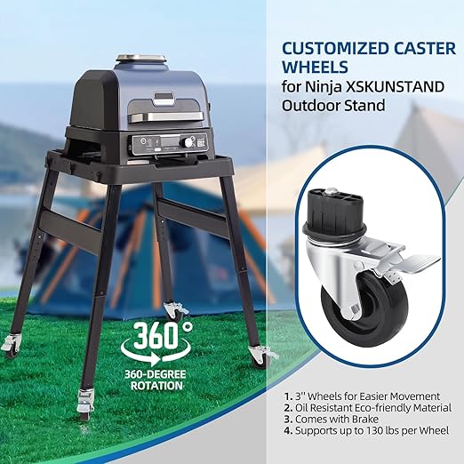 3 Inch Caster Wheels for Ninja XSKUNSTAND Outdoor Stand Grill Accessories with Brake 360 Degree Silky Swivel 4 Pack Wheel Kit for Ninja Woodfire Outdoor Grill/Pizza Oven Stand (Casters Only)