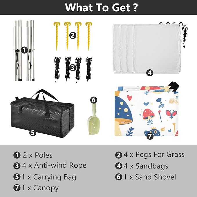Various Funny Frogs Safari Mushroom Princess Foldable Beach Tent UPF50+ Protection Easy Setup Large Sun Shelter with Sandbags &amp Sand Shovel for Family Trips Picnics &amp Camping