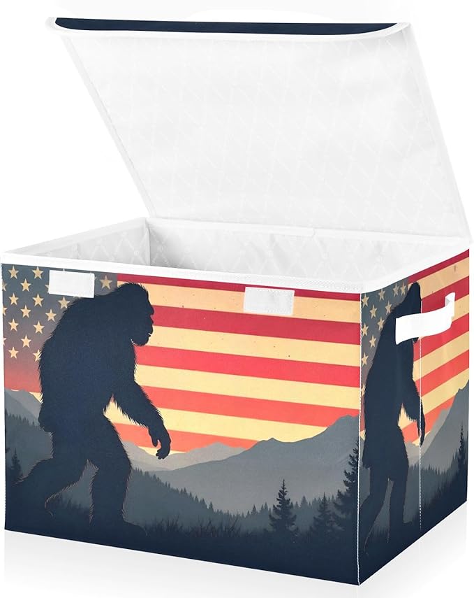 Storage Cube with Lid American Sasquatch Print 16.5×12.6×11.8 IN Collapsible Large Capacity Foldable Storage Basket Bin Organizer