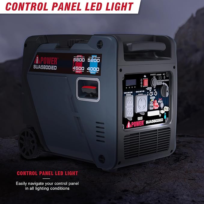 A-iPower 5800-Watt Dual Fuel Quiet Portable Inverter Generator Electric Start RV Ready EPA &amp CARB Compliant CO Sensor With Telescopic Handle For Backup Home Use Tailgating &amp Camping (SUA58