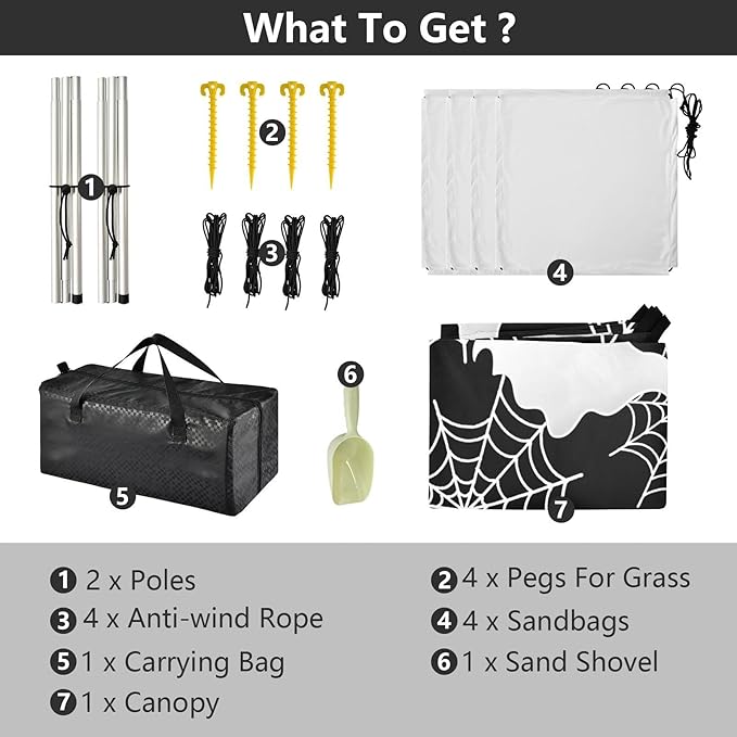 ALAZA White Ghost Spider Web Pattern Beach Tent Sun Shelter Portable Canopy Sunshade for Outdoor Camping Picnics Backyard Fun 10x9 ft